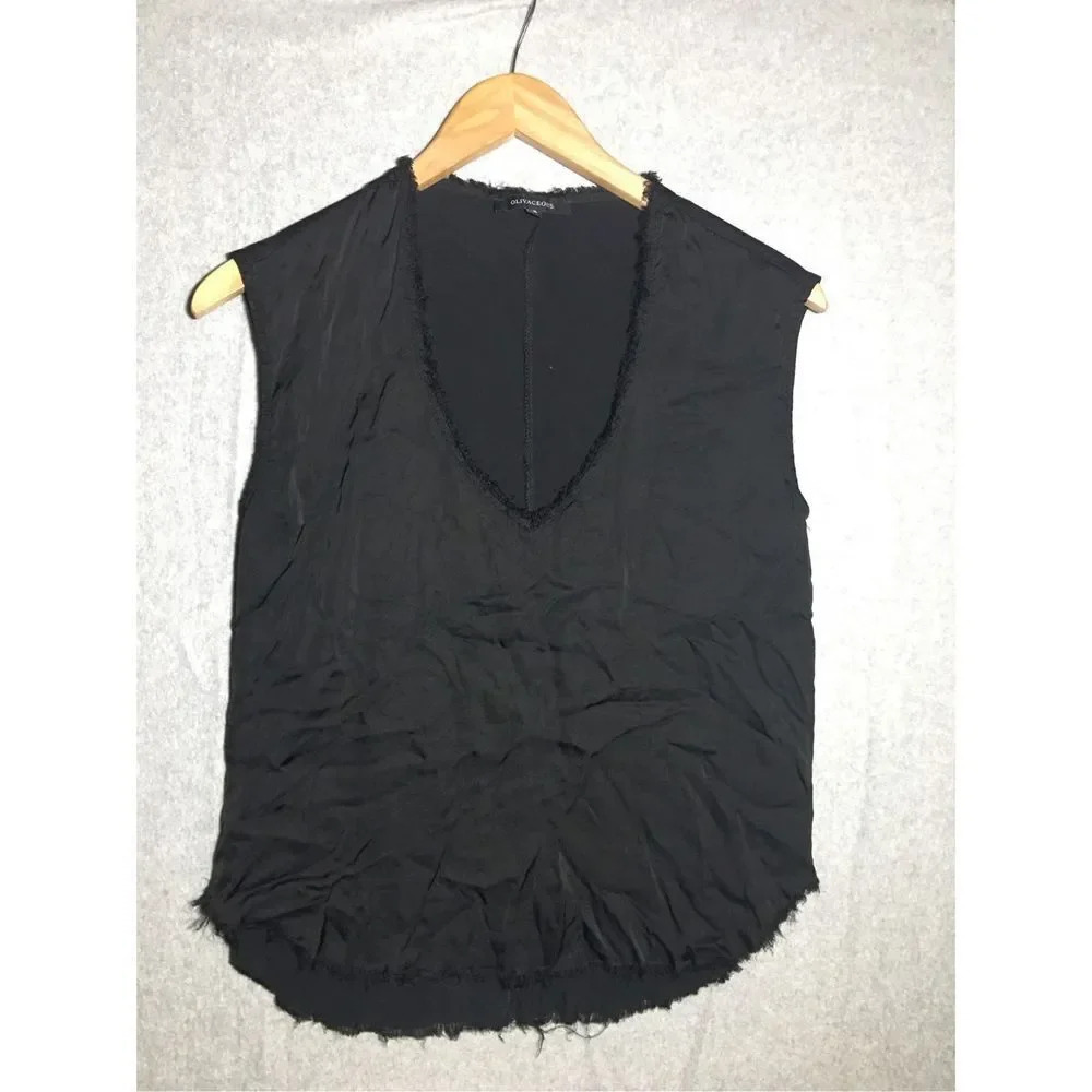 Womens Olivaceous Top Tank Top Deep V Neck Black Satin Look Closet Staple